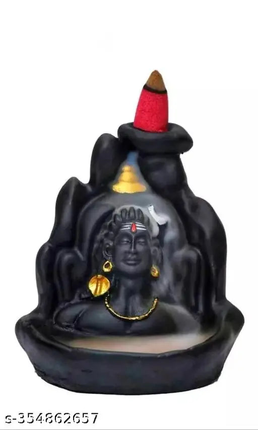 Resin Lord Shiva Adiyogi statue with smoke fountain incense holder, perfect for living room decor or Diwali gift