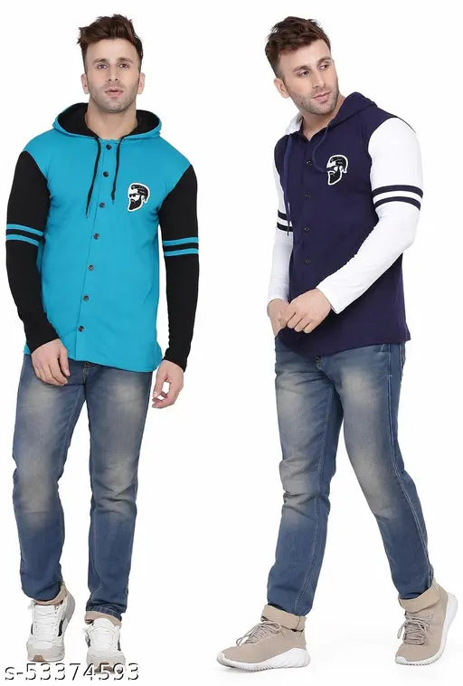 Multicolor cotton blend hoodie neck long sleeves T-shirt, perfect for casual outfits by Blisstone (India)