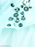 Sea Green net peplum dress for kids, stylish party wear with sleeveless design, India origin