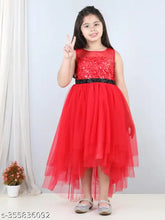 Red embellished net sleeveless hi-low girl's party dress with toy balloon pattern, for ages 1-12 years, India origin