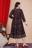 Golden Rayon Anarkali kurti, printed combo, three-quarter sleeves on mannequin