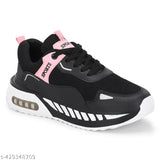 Black mesh casual sneakers for girls, lightweight and breathable, lace-up design with firm heel counter for support