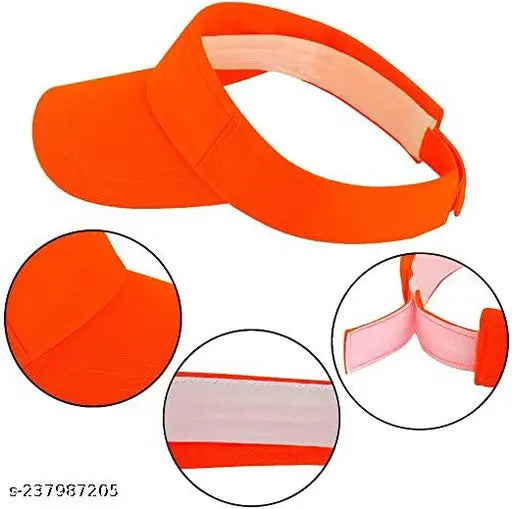 Neon Orange adjustable visor cap, cotton sun shade for all seasons with anti-sweat & hair fix, UV protection