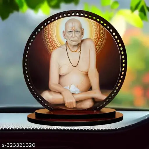 Wooden Swami Samarth dashboard idol, high-quality matte finish, ideal for car and home decorative showpiece