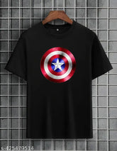 Black cotton blend round neck Captain America Marvel T-shirt, printed with the iconic Avengers character, ideal for casual wear, S/M/L/XL sizes available
