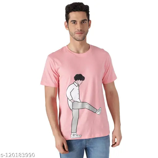 Cotton pink graphic print round t-shirt for men from The Dry State, short sleeves, printed design
