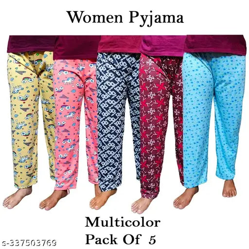 Multi-colored cotton blend maxi pyjamas for women (pack of 5), comfortable loungewear from Franscart's Fancy