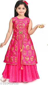 Silk sleeveless printed net kids gown, vibrant design for 0-3 Months to 7-8 Years