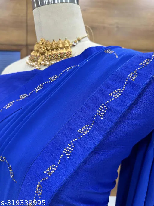 Indian free size embroidered georgette saree, vibrant solid pattern