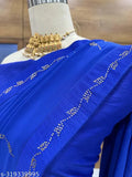 Indian free size embroidered georgette saree, vibrant solid pattern