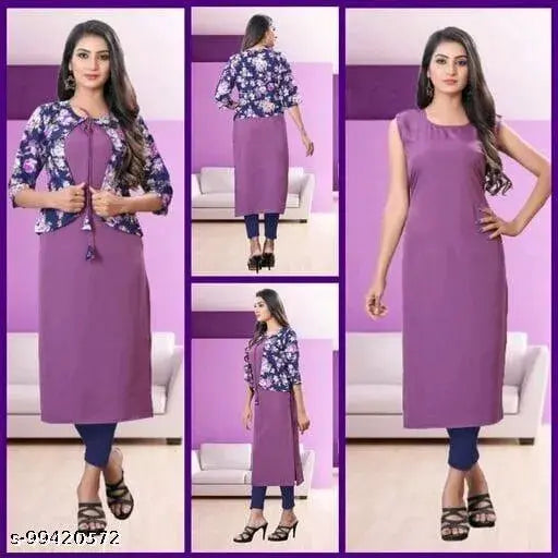 Graceful poly crepe kurti in solid combo. Three-quarter sleeves, suitable for S, XL, L, M, XXL sizes. Machine washable Indian fashion wear