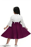 Crepe, three-quarter sleeve frock with belt for kids (4-5 years, 5-6 years, 6-7 years), gentle skin-friendly fabric