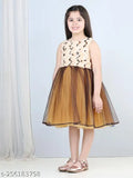 Brown net hi-low party dress for girls, embellished with toy balloons print, suitable for ages 2-3 years