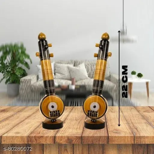 Handcrafted wooden Rizzy Veena combo pack, antique Rajasthani decor for living room, 2 pieces, premium wood quality