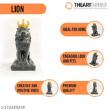 Black polyresin royal king lion figurine with crown - intricately detailed home decor showpiece, 28 cm tall (India origin)