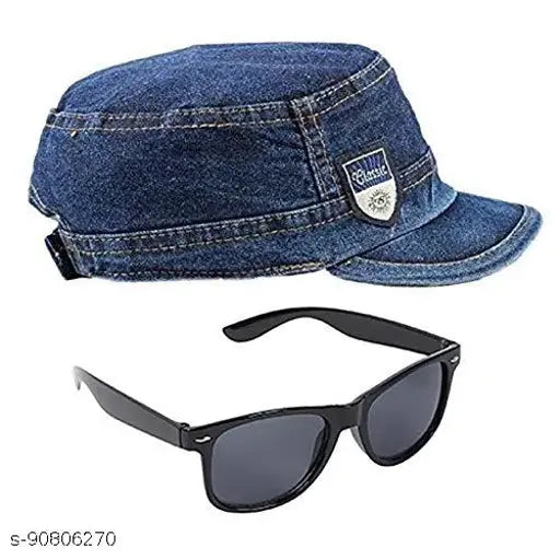 Blue cotton baseball cap and sunglasses combo pack of 2, perfect for summer outings with a denim theme