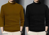 HighNeck Wool Sweaters for Men, self-design net pattern, available in sizes S, M, L, XL. Combo pack of two long sleeve sweaters