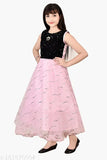 Stylish net party dress for girls, sleeveless solid pattern, sizes 3-4 to 10-11 years, Indian origin