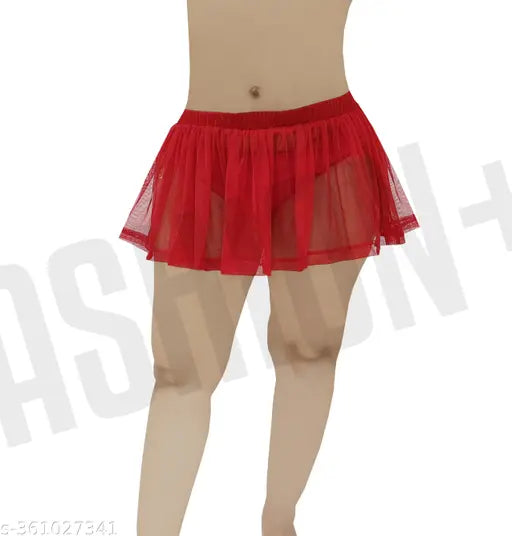 Red mini mesh skirt for women, versatile honeymoon or club wear, stretchy net fabric