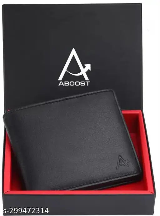 Leeon black pure leather men's wallet with RFID protection and 2 compartments, featuring advanced security technology for gifting occasions