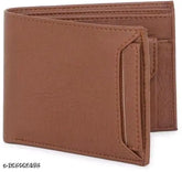 Tan artificial leather men's casual travel wallet, regular size (10 card slots), solid pattern design
