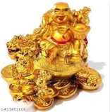 Golden resin Laughing Buddha on turtle, Feng Shui gift for wealth, success, happiness, good luck - decorative showpiece, 7cm