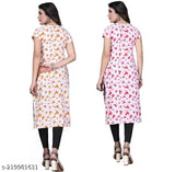 Women's American Crepe Straight Kurta Combo (2-piece), printed, short sleeves, S-XXL sizes. Indian designs, affordable fashionable kurtis and Indo Western kurta sets