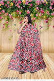 Georgette A-Line dress with three-quarter sleeves, vibrant print, India origin