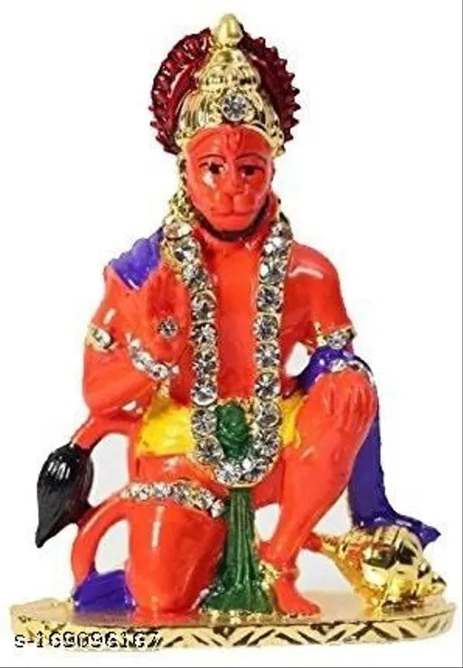 Gold-plated orange Udee IDOL Of Lord Hanuman Ji for home office and car decorative showpiece, limited edition with antique finish and diamond-like stones