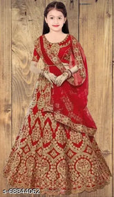 kids satin lehengha-choli, embroidered Indian ethnic wear for girls 3-16 years, comfortable party dress with taffeta, silk, tradition & accessory options from India