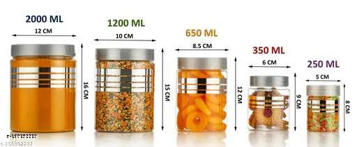 Silver Feednix printed line kitchen grocery container set (2000ML, 1200ML, 650ML, 350ML, 250ML), airtight disposable food containers for organizing pantry items