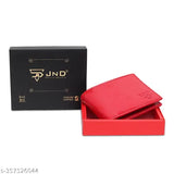 Red leather men's wallet with 3 card slots, 2 secret compartments, & 1 coin pocket. Faux leather bi-fold design for daily essentials organization