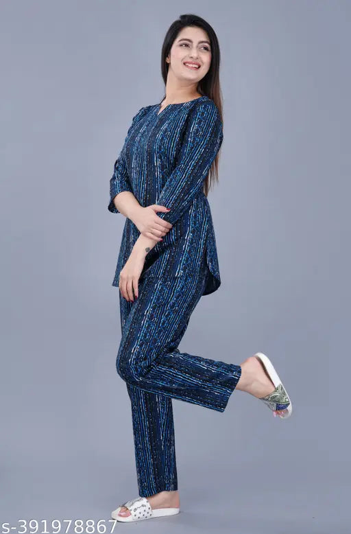 Blue cotton pyjamas with anime print, ideal for work-from-home or rest - Indian-made