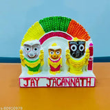 Handcrafted marble figurine set: Lord Jagannath, Balabhadra, and Devi Shubhadra idols for home decoration or pooja, measuring 12.5cm L x 12cm H x 0.5cm B
