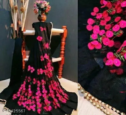 Indian PATLANI STYLE net Bollywood festive wear, floral embroidered Moti Lace saree with unstitched blouse piece