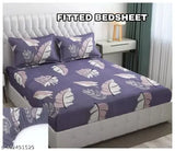 Cotton botanical-print superfine fitted bedsheet for double queen, 2 pillow covers included - summer essential from India