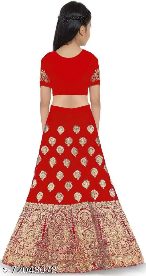 Doll red taffeta silk lehenga cholis, embellished with intricate embroidery, for modern kids fashion from India