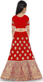 Doll red taffeta silk lehenga cholis, embellished with intricate embroidery, for modern kids fashion from India