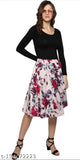 Printed crepe calf length party skirt for women, mid-calf length 27 inches, quality Indian make