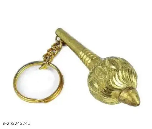Gold brass Hanuman idol keychain, 12cm x 15cm x 5cm, traditional Indian devotional accessory