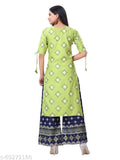 Rayon floral printed kurta set with plazo, three-quarter sleeves, Indian-made fashion for women
