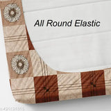 Cotton elastic geometric double bedsheet, 2 pillow covers included - Adds vibrancy to your home