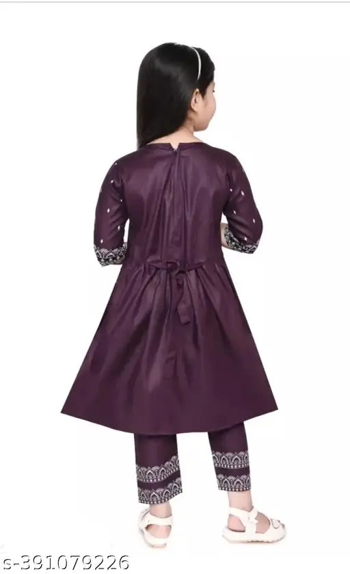 Printed nayra set for kids girls, Leone cotton solid A-line dhoti pants with three-quarter sleeves, sizes ranging from 0-6 Months to 10-11 Years. Indian traditional wear for young children