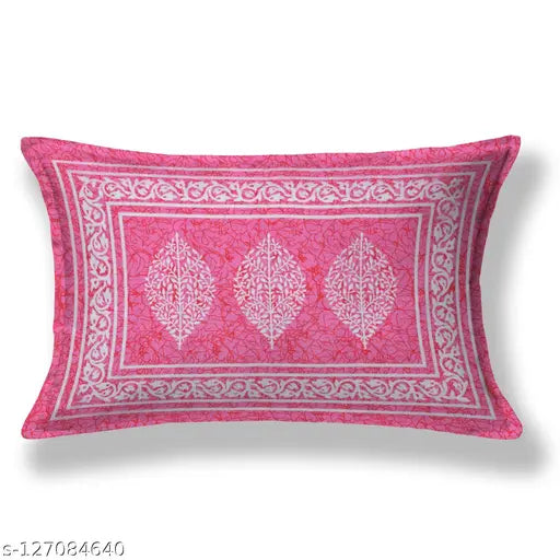 Pink 100% cotton Jaipuri single bedsheet with 1 pillow cover, ethnic motifs, ideal for summer. UniqChoice quality regular thread count 120