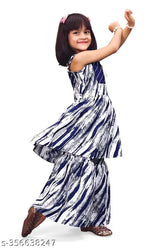 Navy Blue A-line Dhoti Kurta set for girls, festive collection crepe material, 12-8 years sizes available