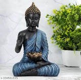pearlblue resin Buddha statue, intricately handcrafted for home or office decor, 10"x12.5"x10", ideal for living rooms, Pooja rooms, or showcases