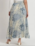 Printed polyester A-line long skirt with pleated design, elastic waistband, and lining. Indian masterpiece for work, parties, or casual wear. Size: 28 (Waist 40in, Length 38in)