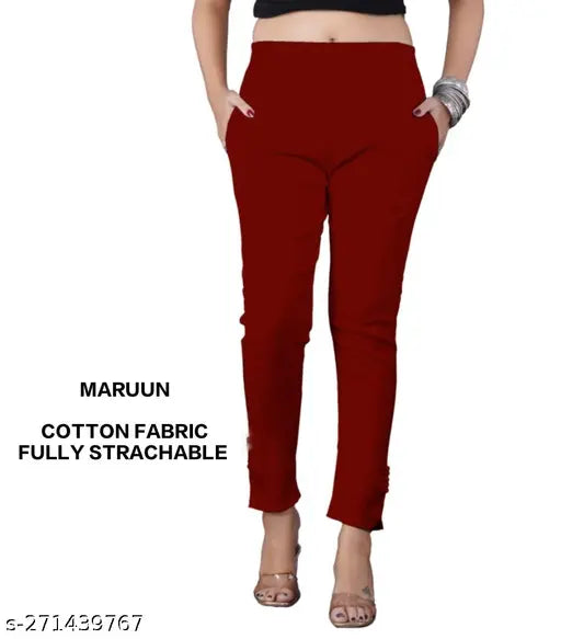 Black cotton lycra trousers, solid-patterned Cigar pant for women - pack of two (24, 26, 28, 30, 32, 34, 36, 38, 40, 42, 44, 46, 48, L, XL, XXL). Made in India