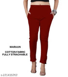 Black cotton lycra trousers, solid-patterned Cigar pant for women - pack of two (24, 26, 28, 30, 32, 34, 36, 38, 40, 42, 44, 46, 48, L, XL, XXL). Made in India