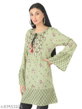 Pista Green Rayon Embroidered Top with Long Bell Sleeves - Indian fashion style
